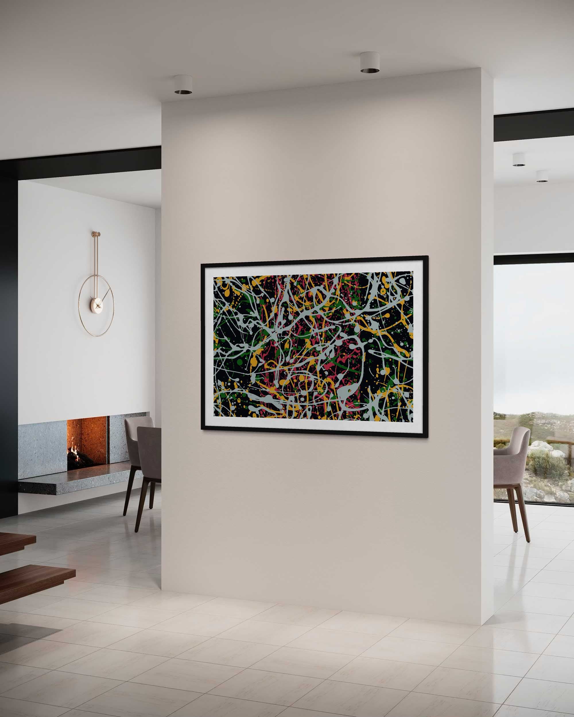 Abstract artwork in a modern living room setting