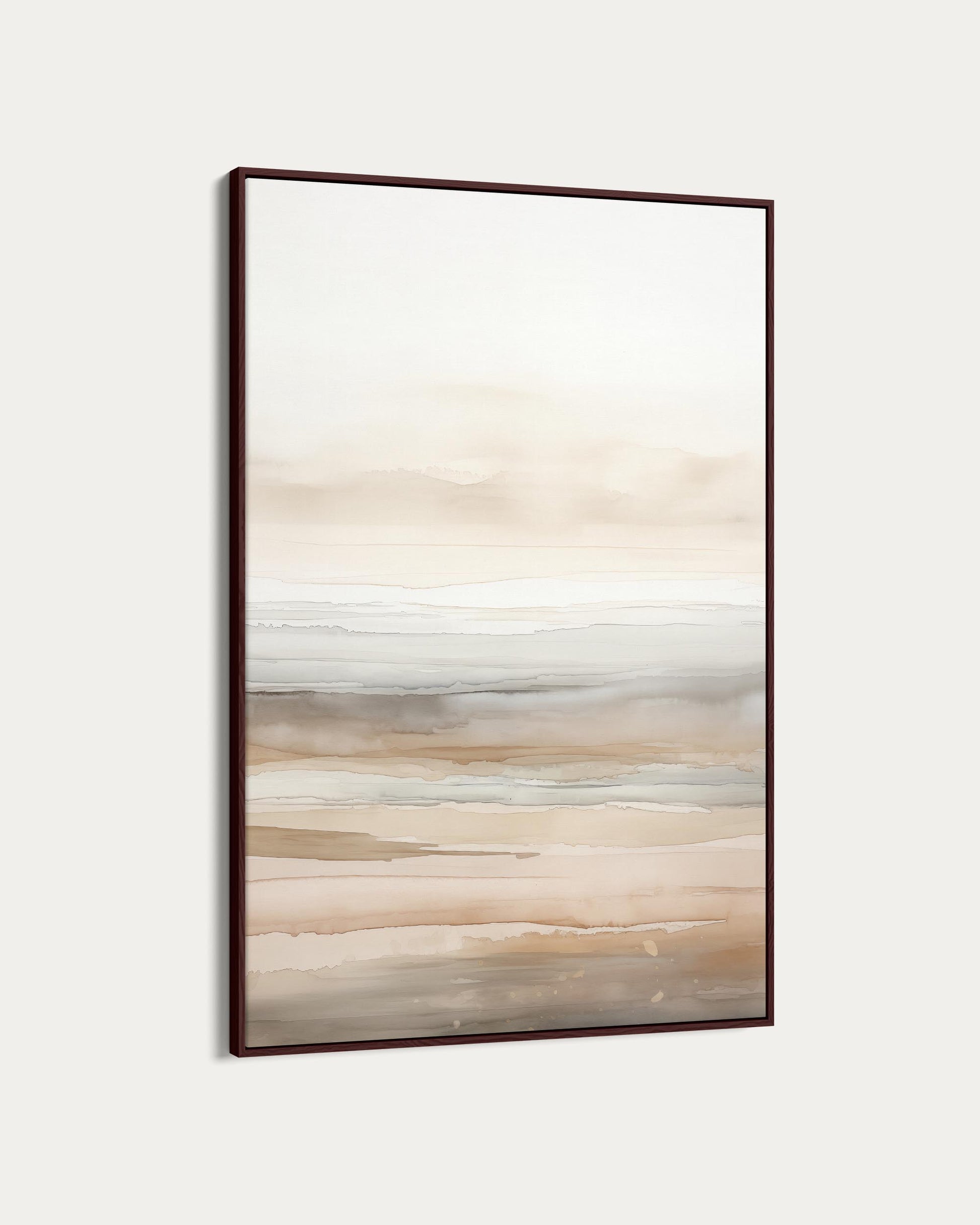 Abstract art piece with horizontal stripes in beige and brown on a white background