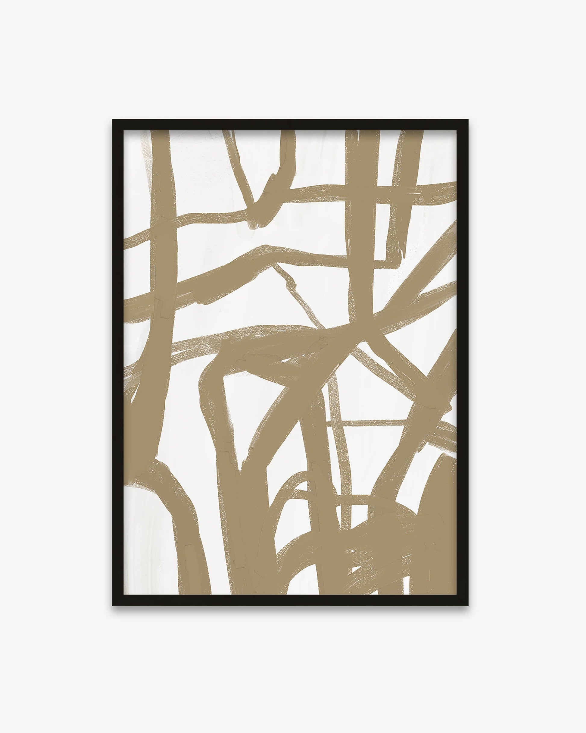 Framed abstract art print with beige brush strokes on a white background