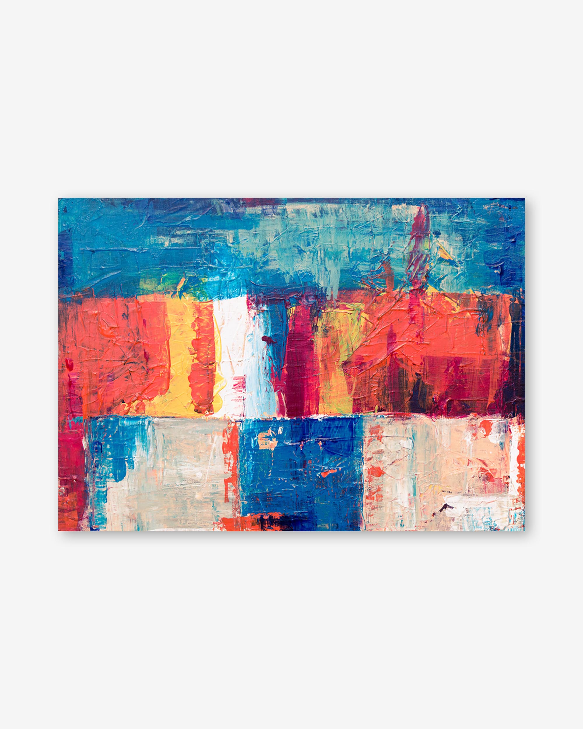 Abstract painting with bold colors on a white background
