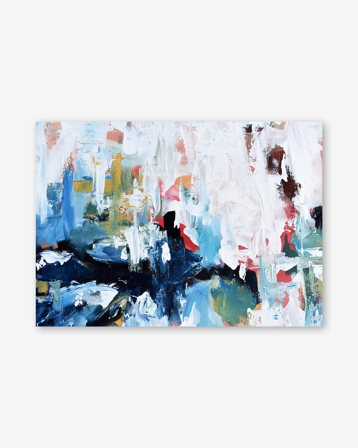 Abstract art print with colorful brush strokes on a white background