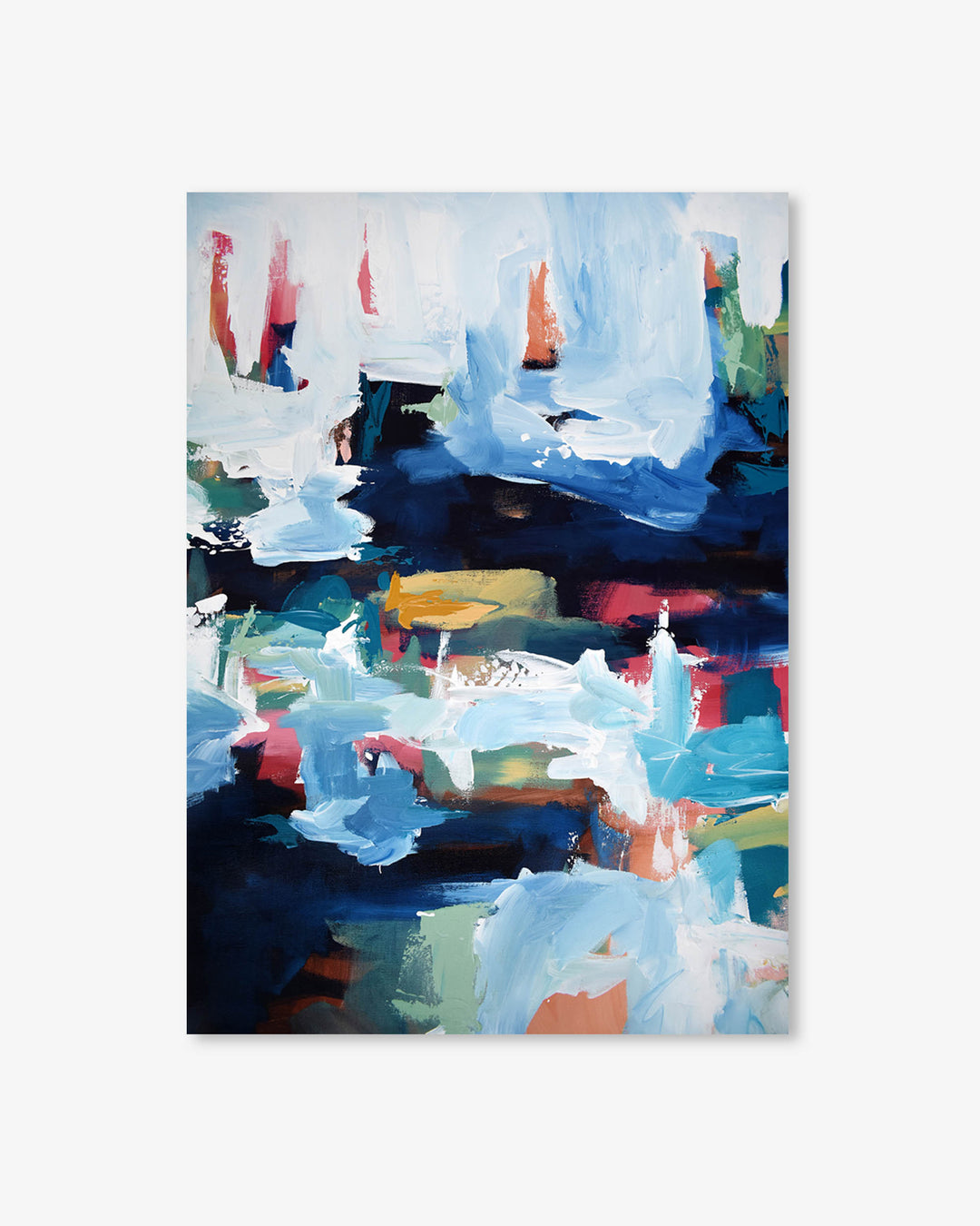 Abstract painting with a variety of colors on a white background