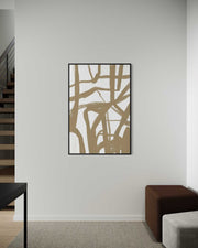 Abstract art piece on a wall in a modern interior setting