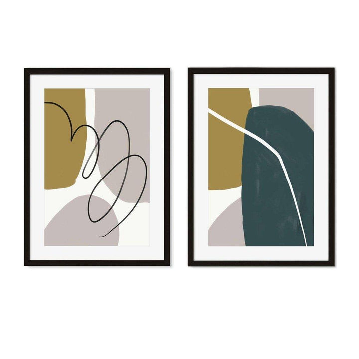 Modern Green & Grey Abstract - Print Set Of 2