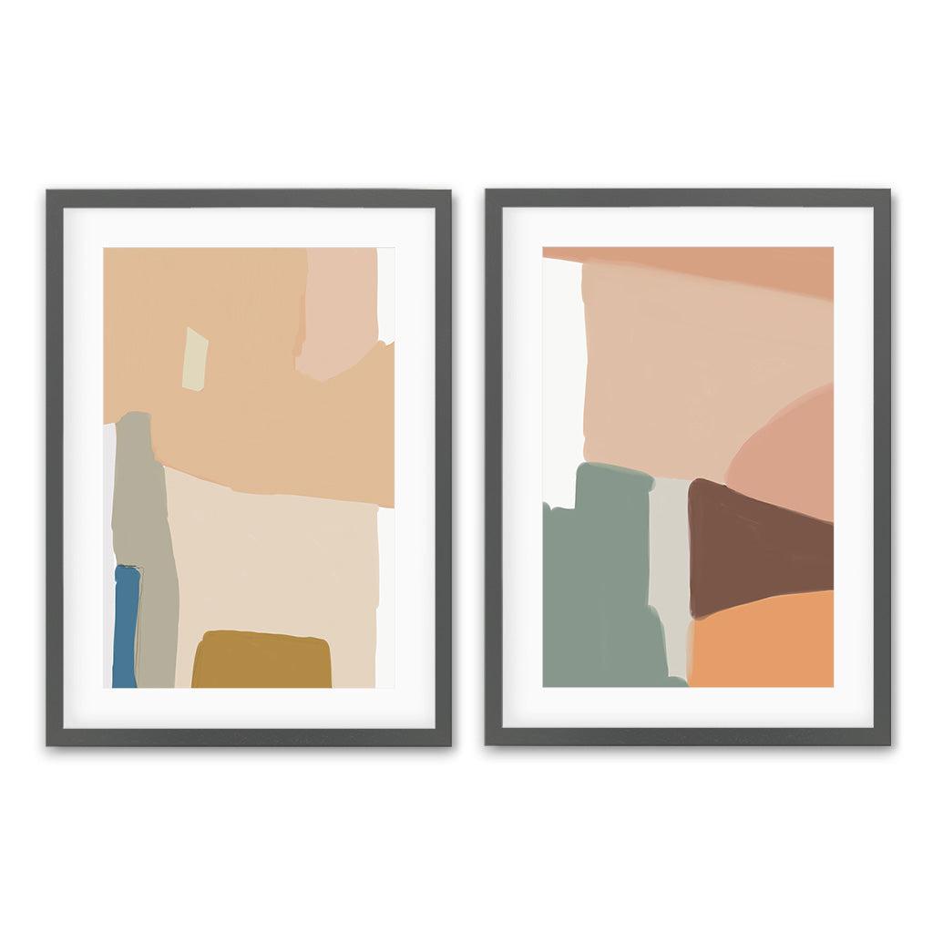 Modern Shapes - Print Set Of 2 Black Frame Wall Art Print Set Of 2 - Abstract House