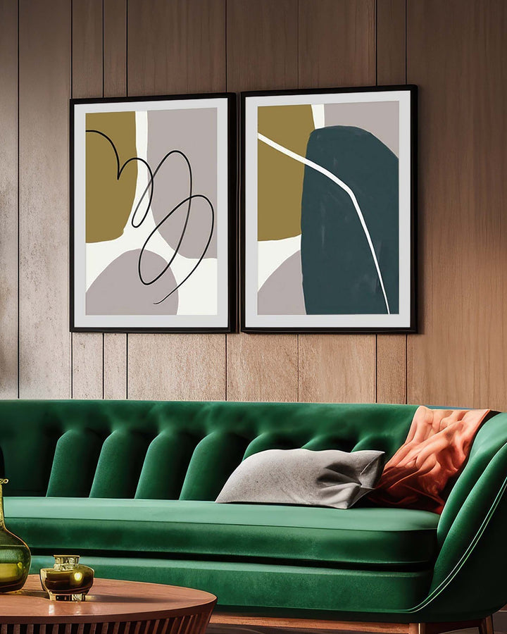 Modern Green & Grey Abstract - Print Set Of 2