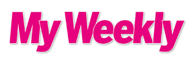 The pink title 'My Weekly' in a bold, stylized font with a white outline and drop shadow, set against a solid black background.
