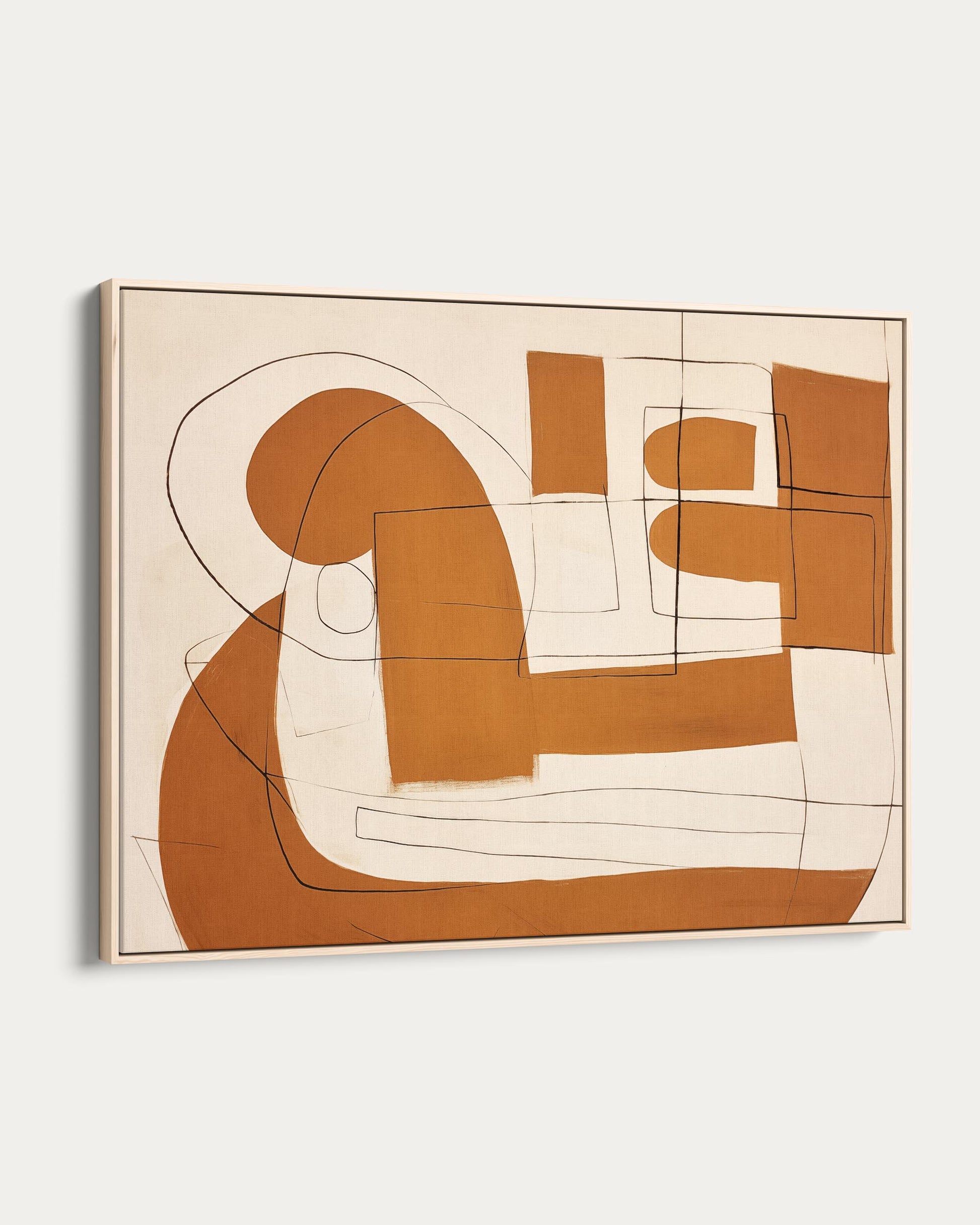 Abstract art piece with brown and beige shapes on a white background