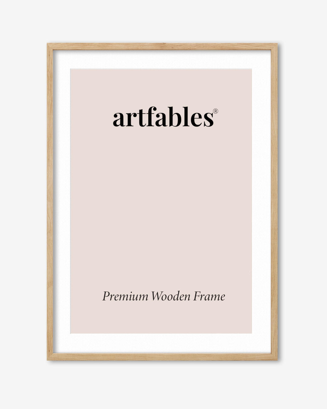 Framed poster with 'artfables' branding on a light pink background
