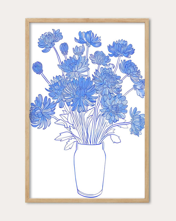 Blue Flowers Sketch Wall Art