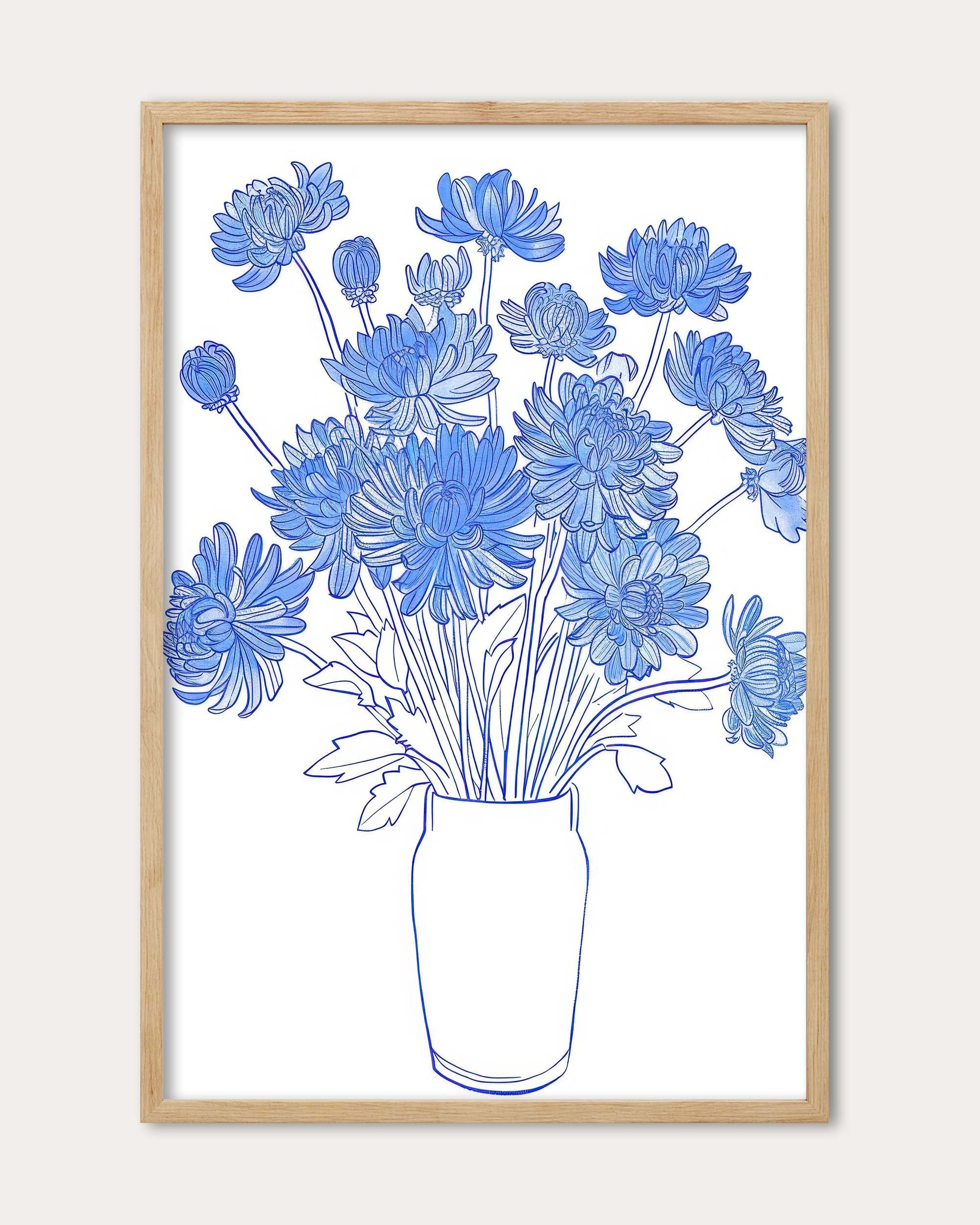 Blue Flowers Sketch Wall Art