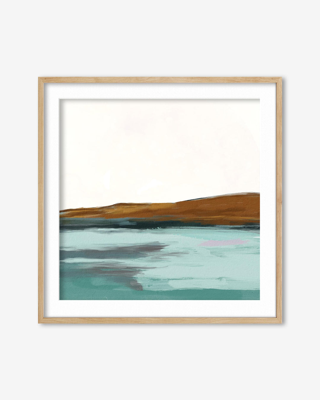 Framed abstract artwork with a landscape design on a white background