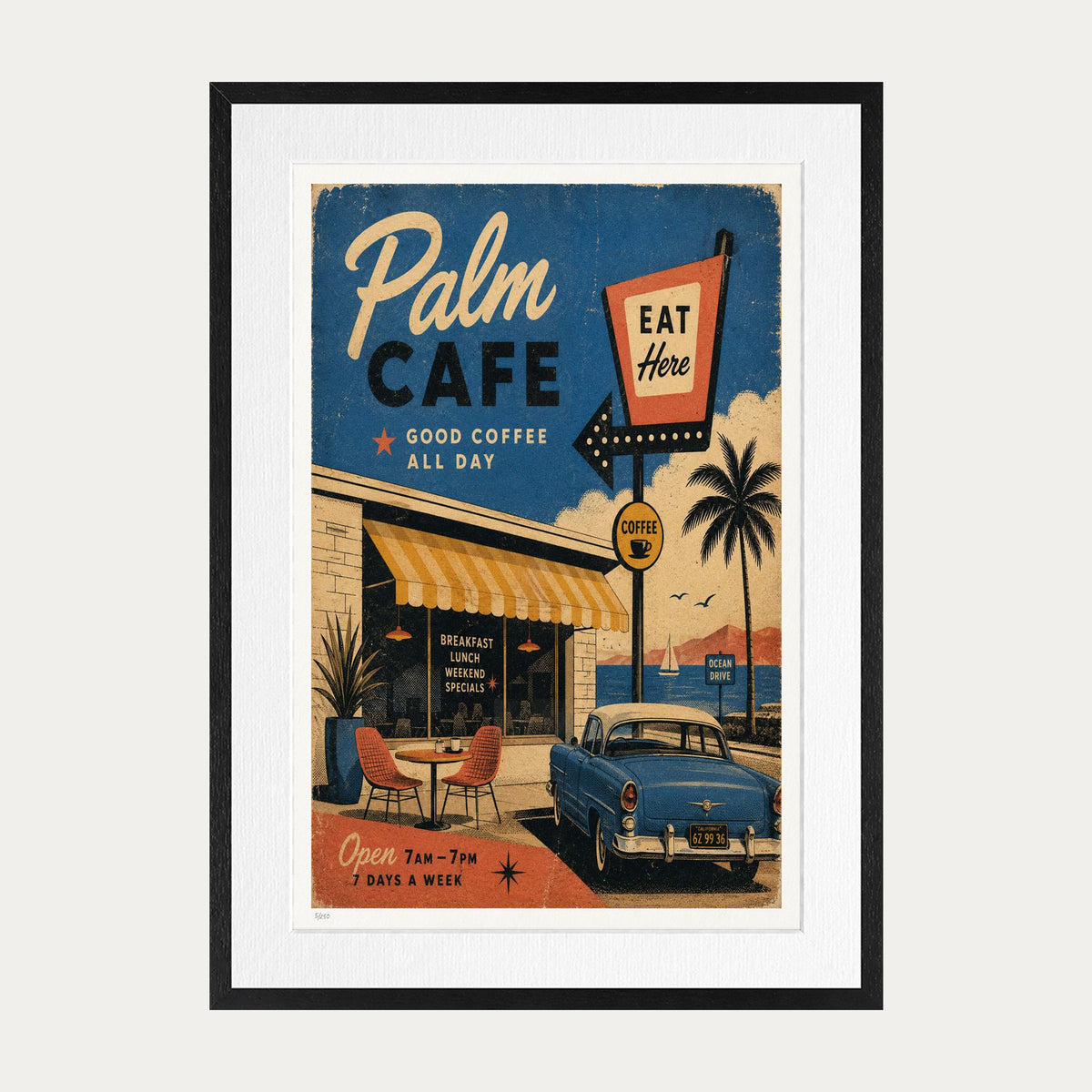 Palm Cafe | Limited Edition Print — Black Frame