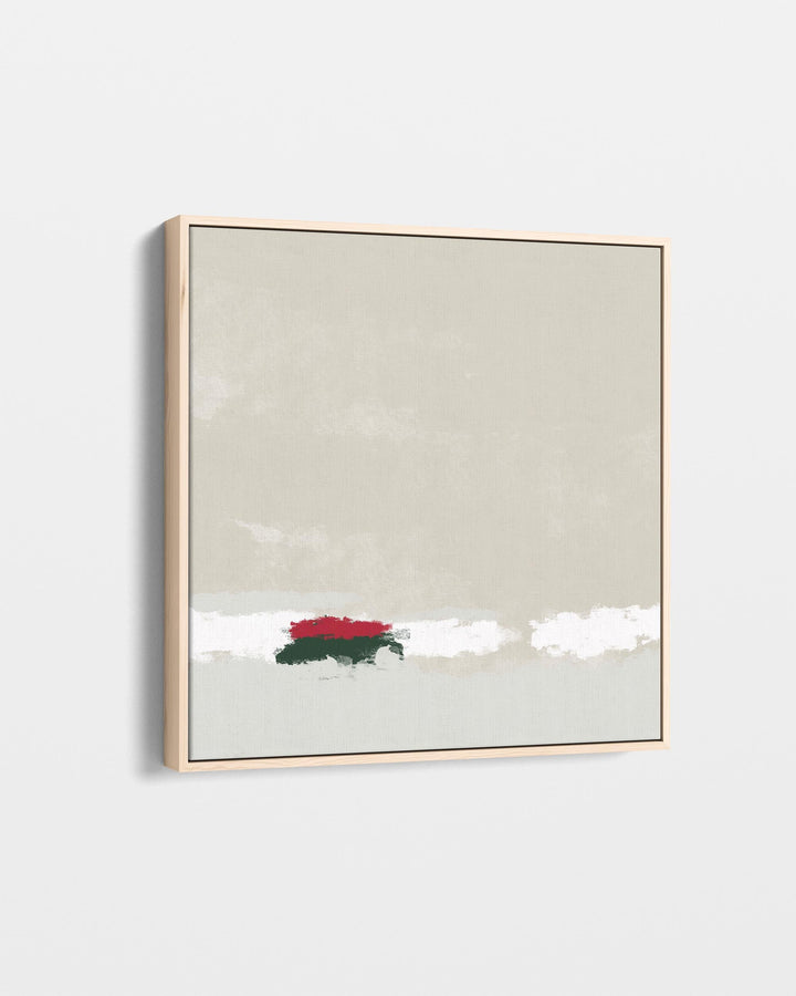 Framed artwork of a red flower on a beige background