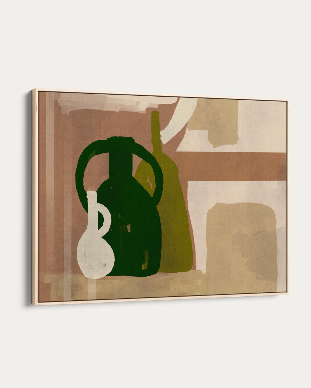 Abstract art piece with geometric shapes on a beige background