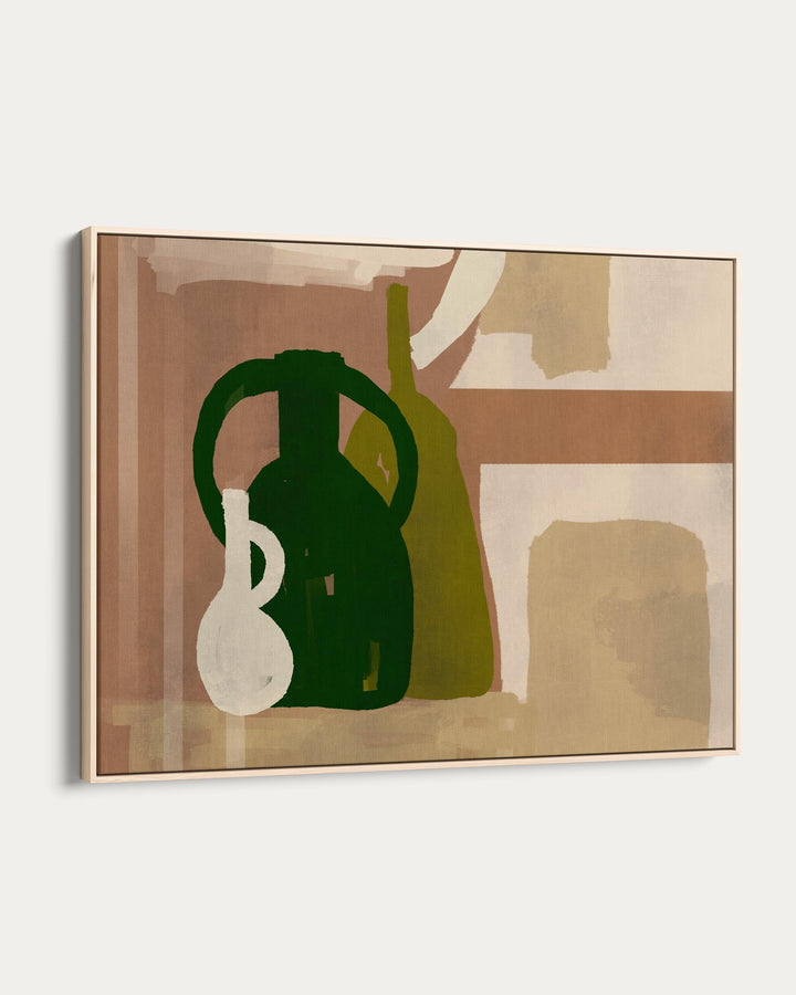 Abstract art piece with geometric shapes on a beige background