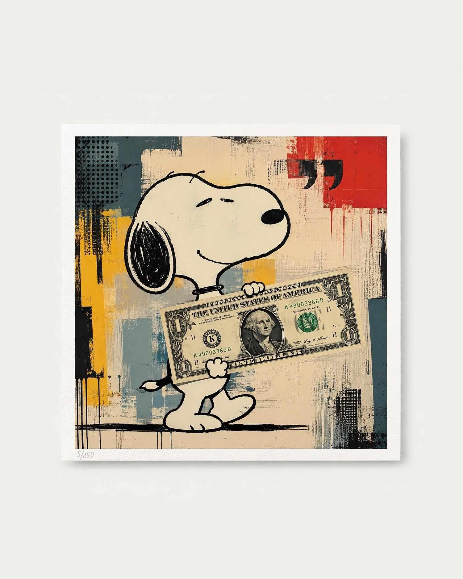 A square art print featuring Snoopy holding a U.S.