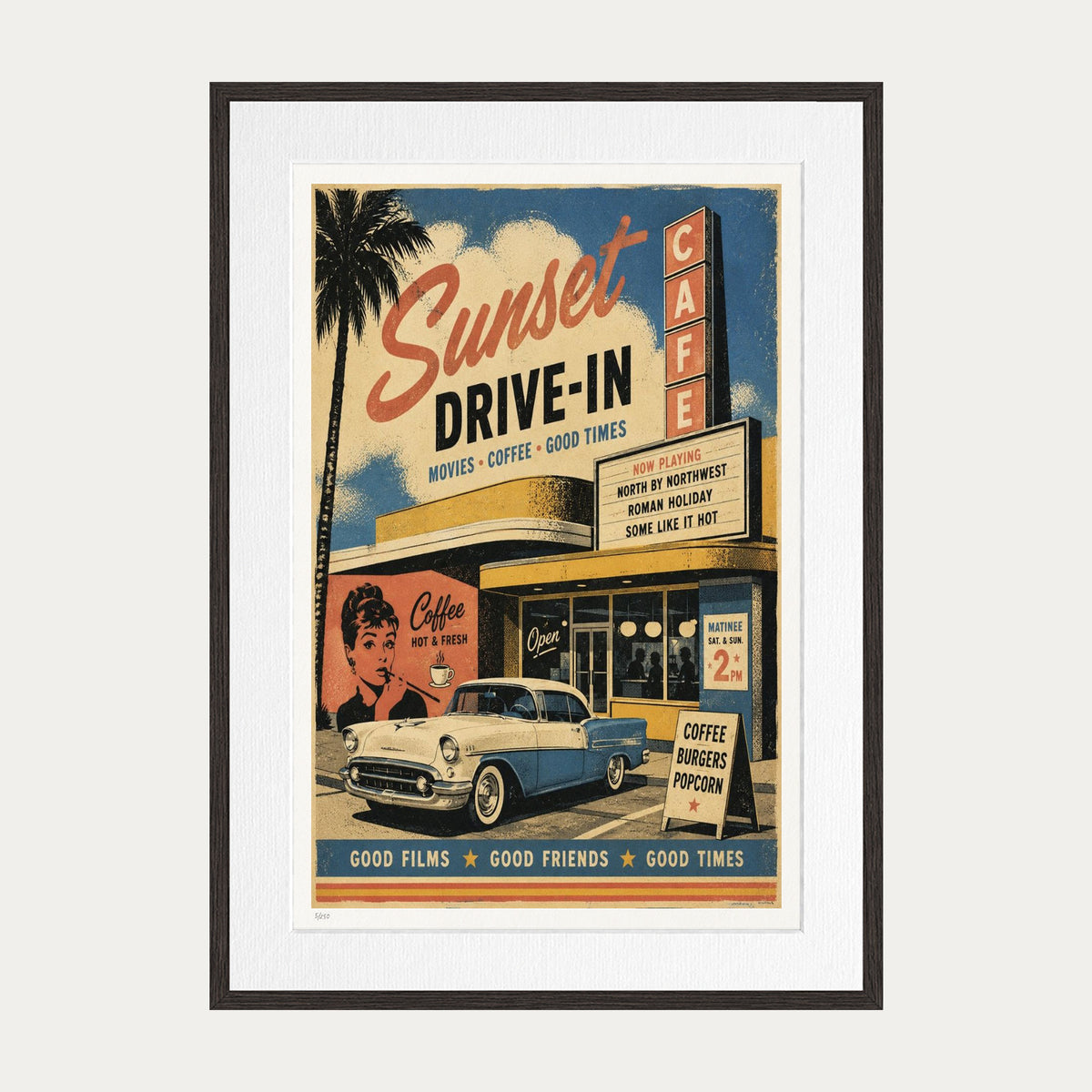 Sunset Drive In | Limited Edition Print — Brown Frame