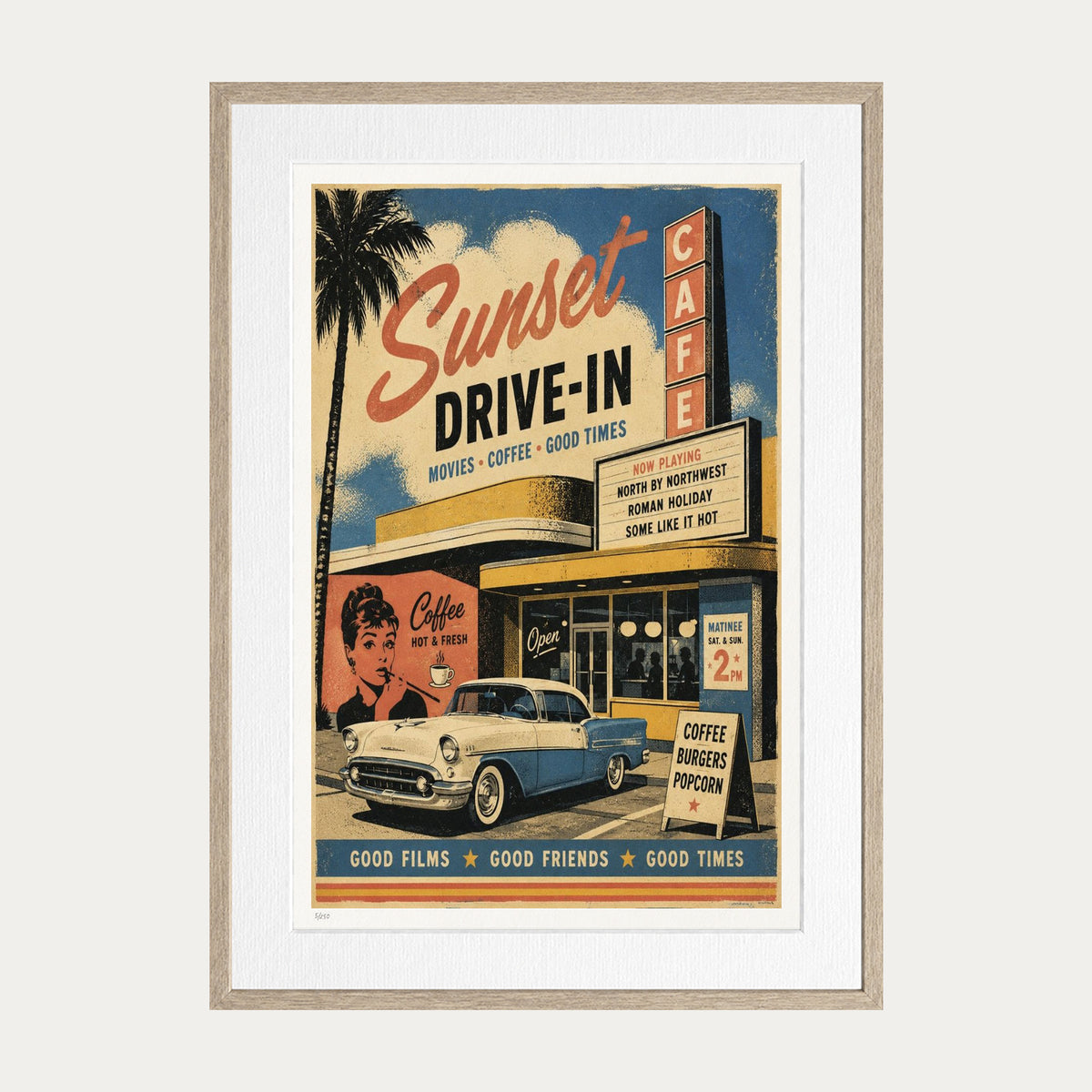 Sunset Drive In | Limited Edition Print — Oak Frame