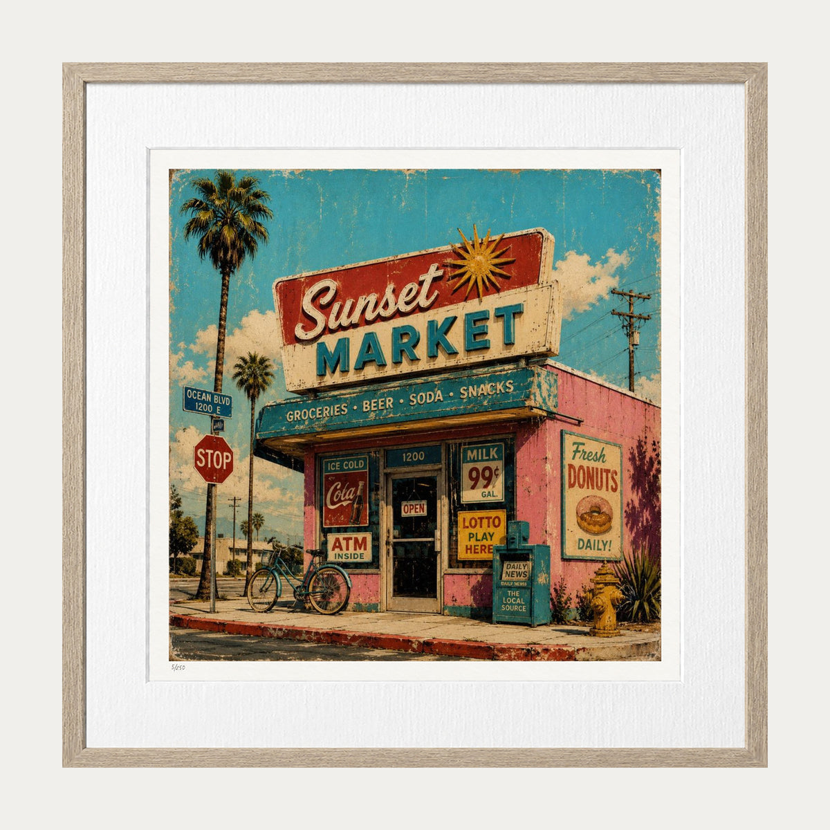 Sunset Market | Limited Edition Print — Oak Frame