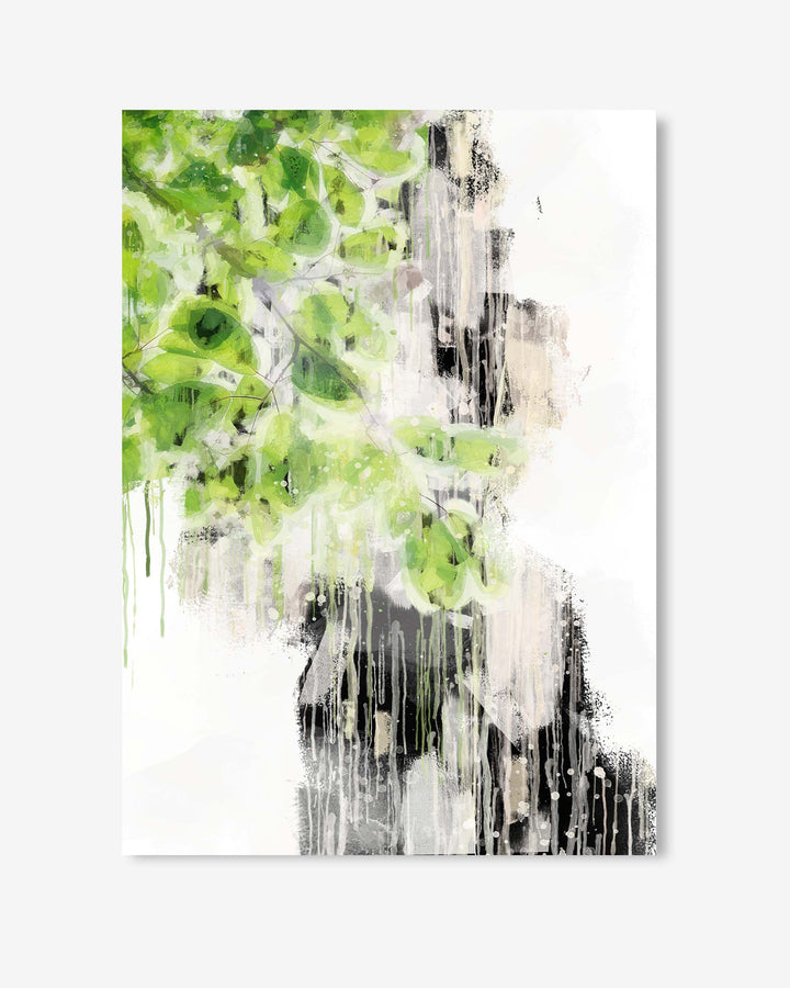 Abstract art print with green, white, and black abstract design on a white background