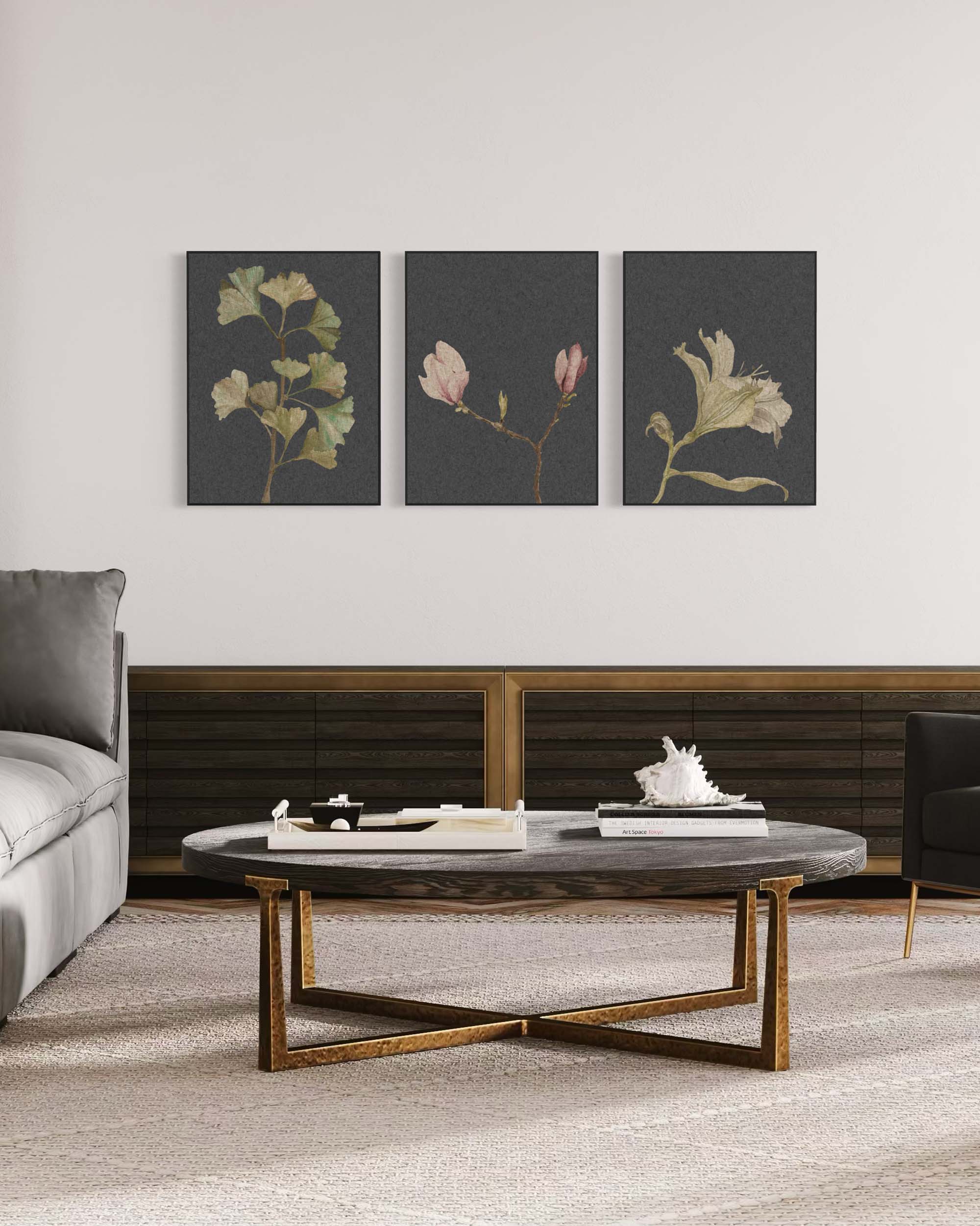 Botanical Vintage Leaves Set Of 3 Canvas