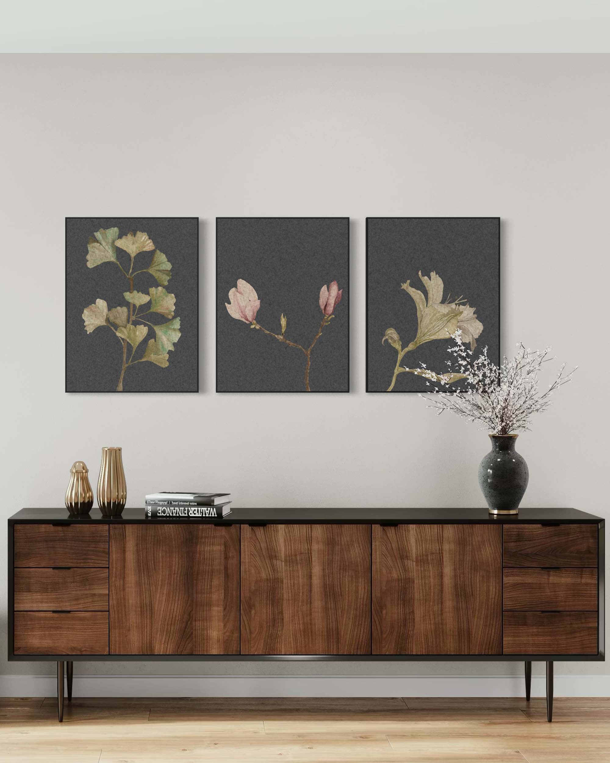 Botanical Vintage Leaves Set Of 3 Canvas
