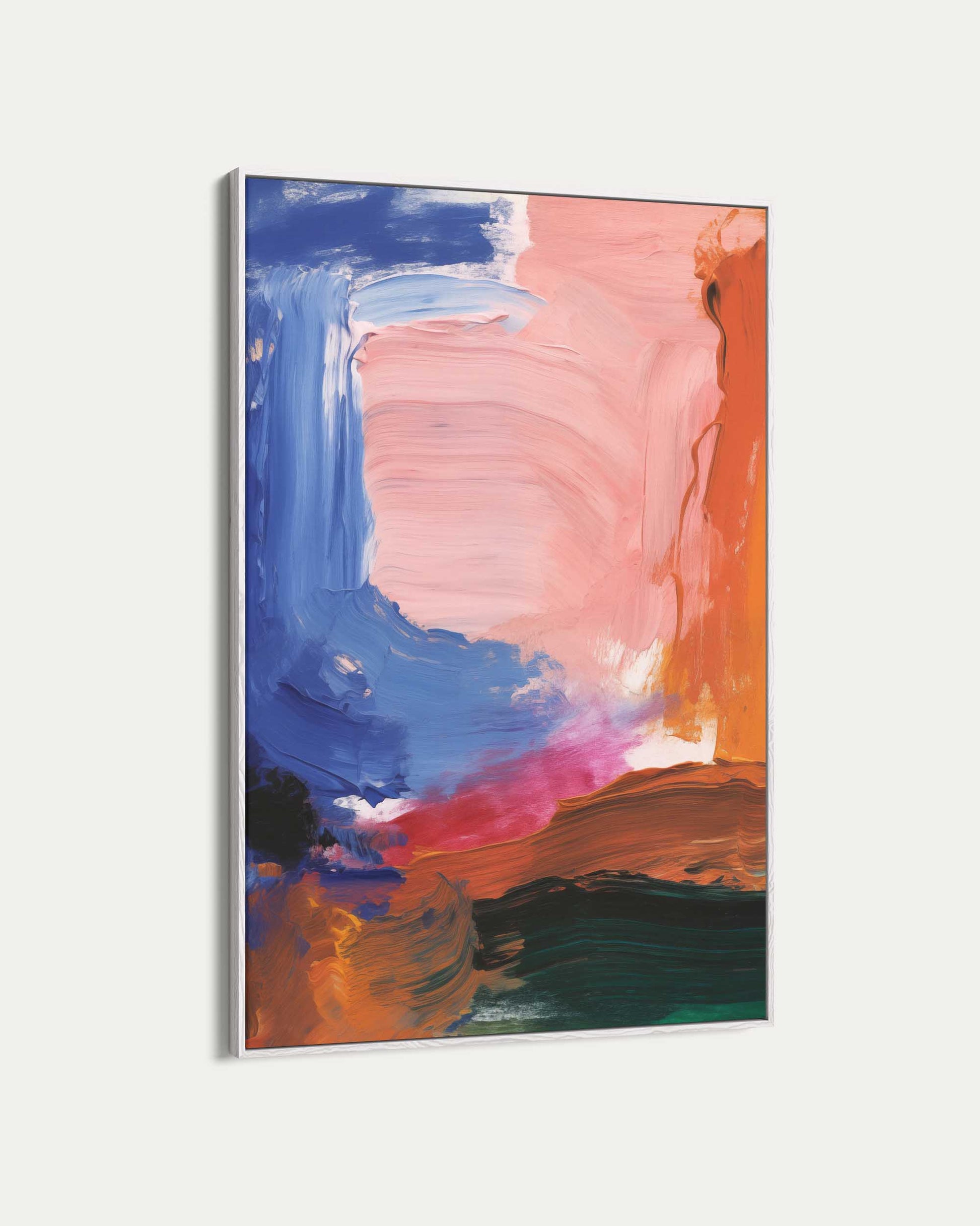 Abstract painting with colorful brush strokes on a white background