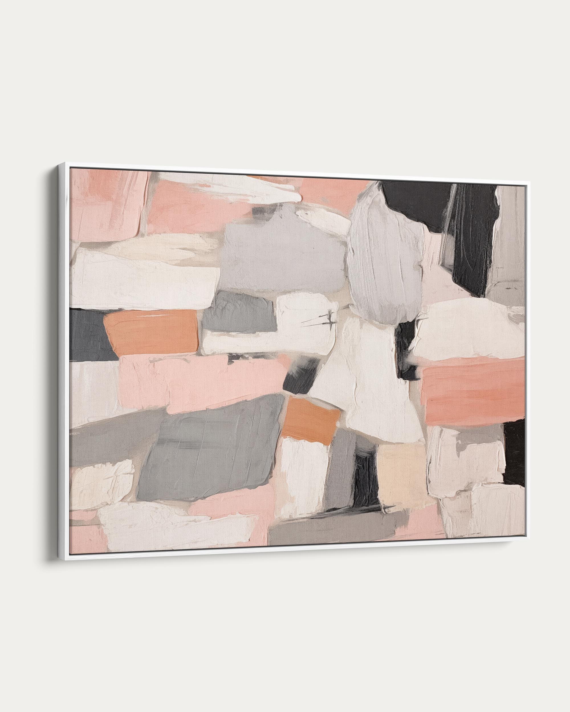 Abstract art piece with geometric shapes in pastel colors on a white background