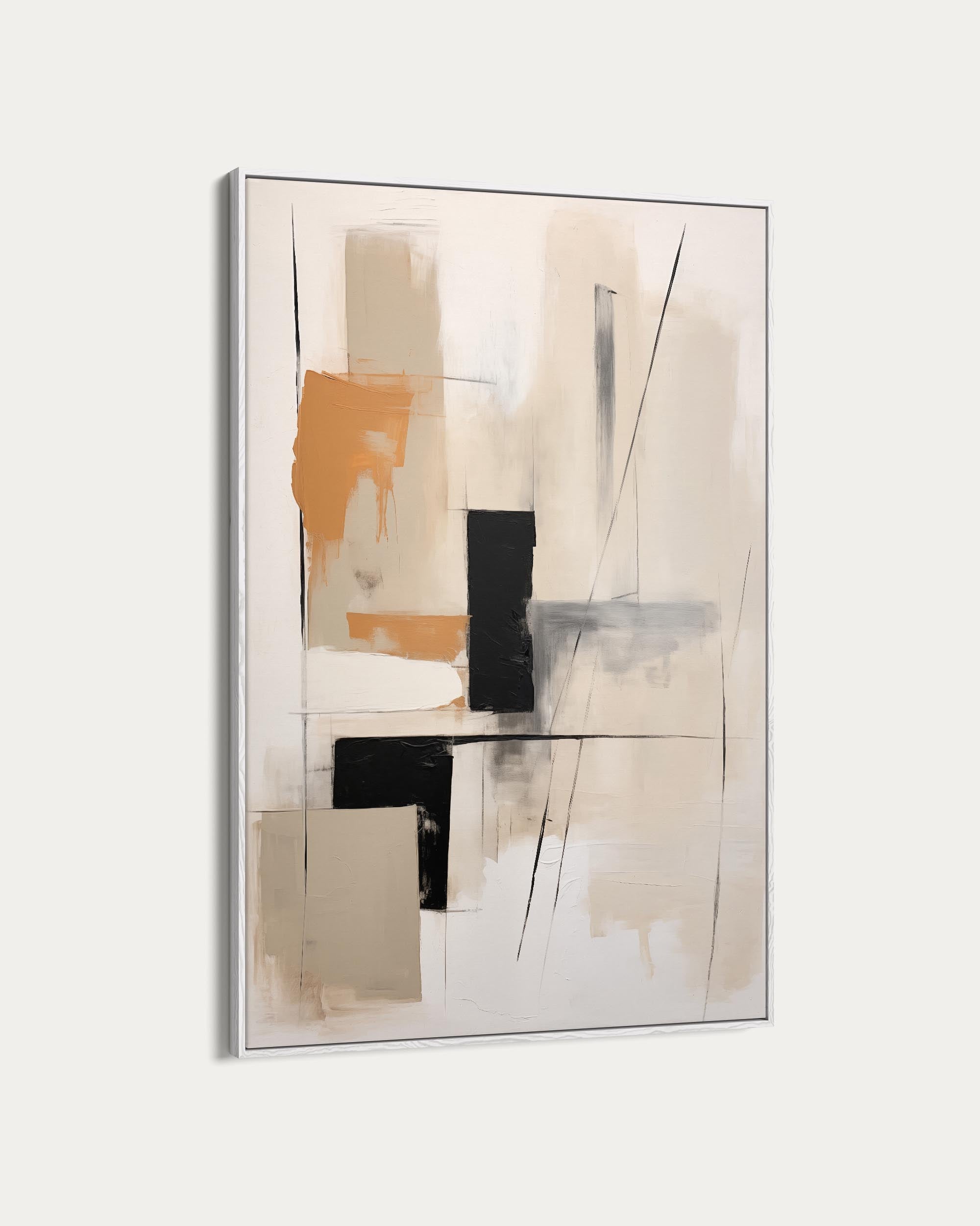 Abstract art piece with geometric shapes on a light gray background