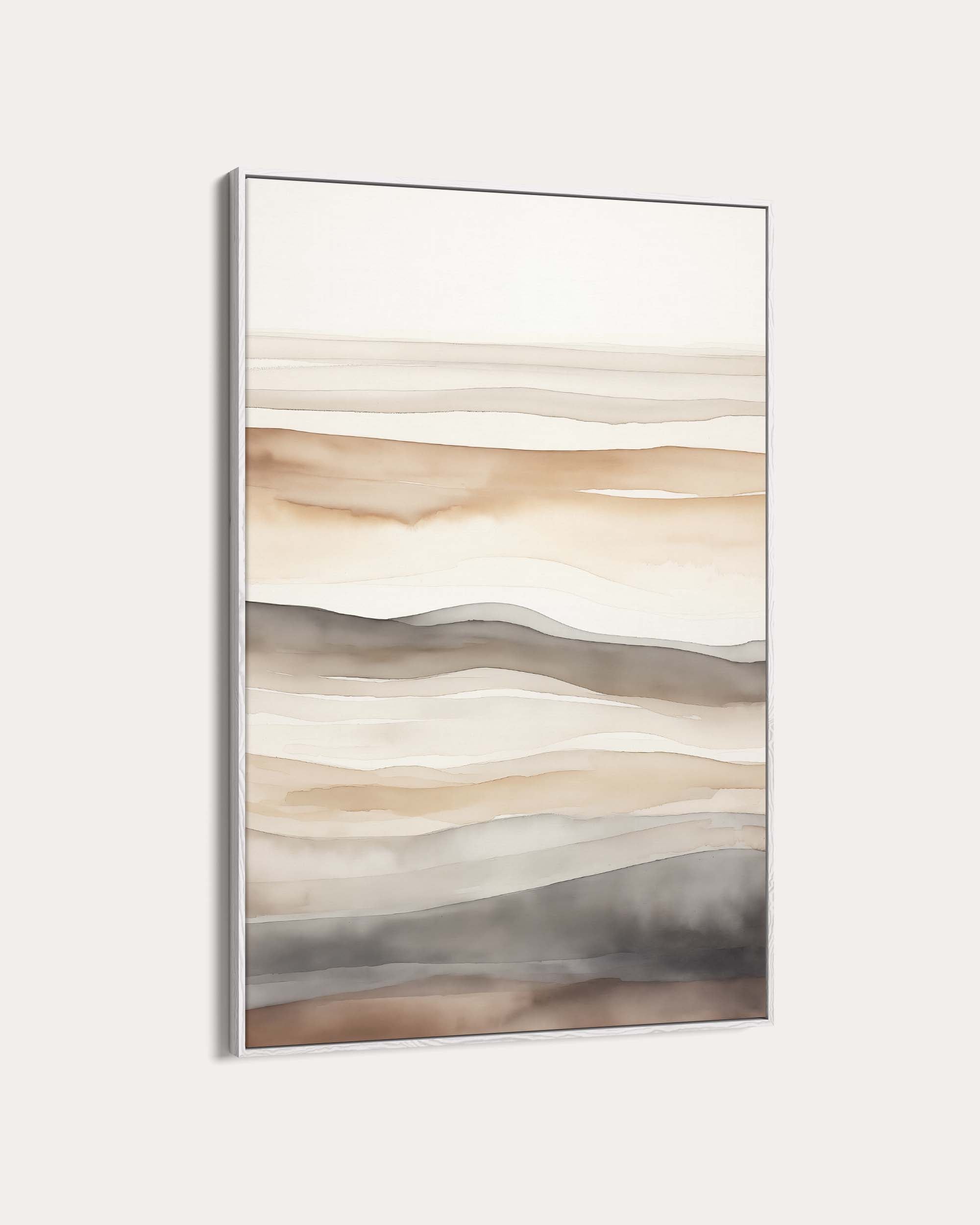 Abstract art piece with wavy lines in earthy tones on a white background